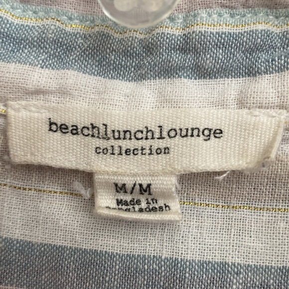 Beach lunch lounge linen blend top shirt blouse Womens M Cap sleeve stripe soft - Picture 5 of 6